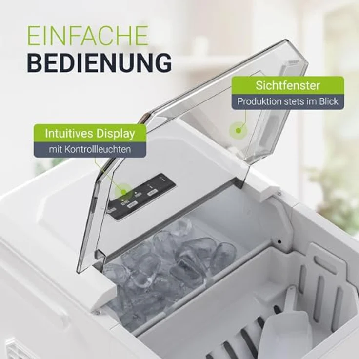 Juskys Eiswürfelmaschine IceOracle - Cocktail Eiswürfel in 6-13 min - Mini Eiswürfelbereiter für 12 kg/Tag - Großer Eiswürfelbehälter - Weiß – Bild 4