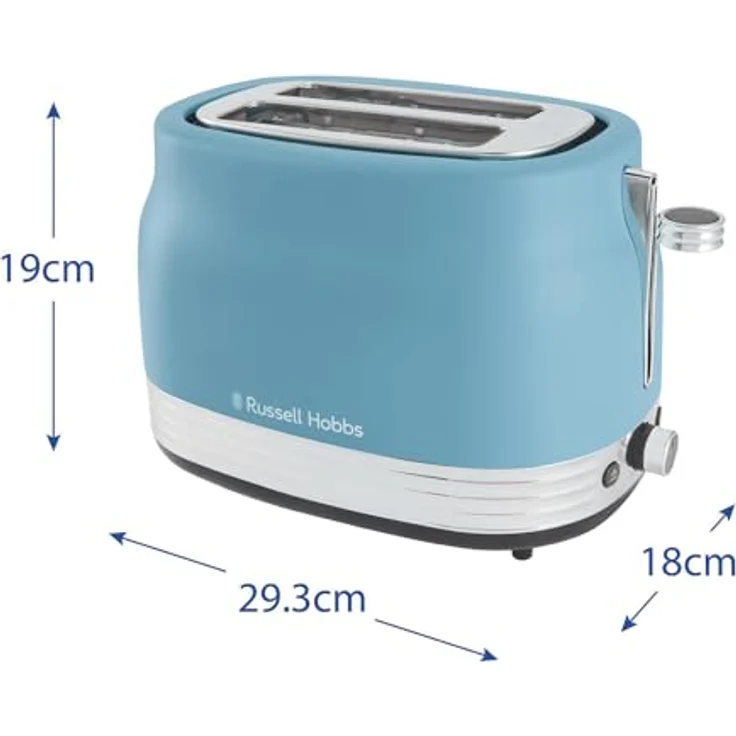 Russell Hobbs Toaster Hanley Retro Blau, 2 Scheiben, 6 Bräunungsstufen, extra breite Toastschlitze, Auftauen/Aufwärmen/Stoppfunktion, Brötchenaufsatz, Krümmelschublade, Lift & Look, 28651-56 – Bild 3