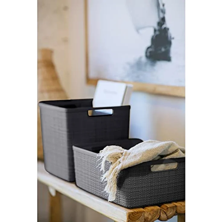 Keter Curver Jutekorb, quadratisch, aus 100 % recyceltem Kunststoff, dunkelgrau, L: 17 l – Bild 4