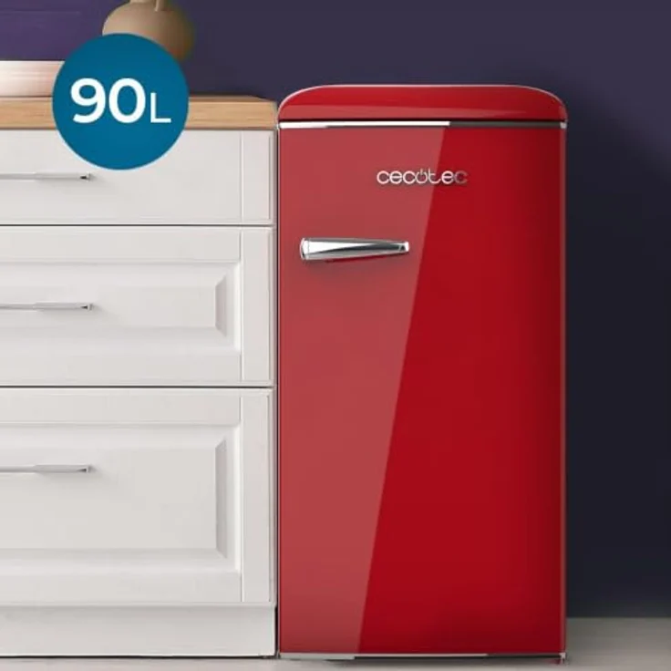 Cecotec Mini Retro Kühlschrank Bolero CoolMarket TT Origin 90, 90 L, mit ICEBOX, LED-Innenbeleuchtung, Chromgriff, Flaschenöffner, rot – Bild 3