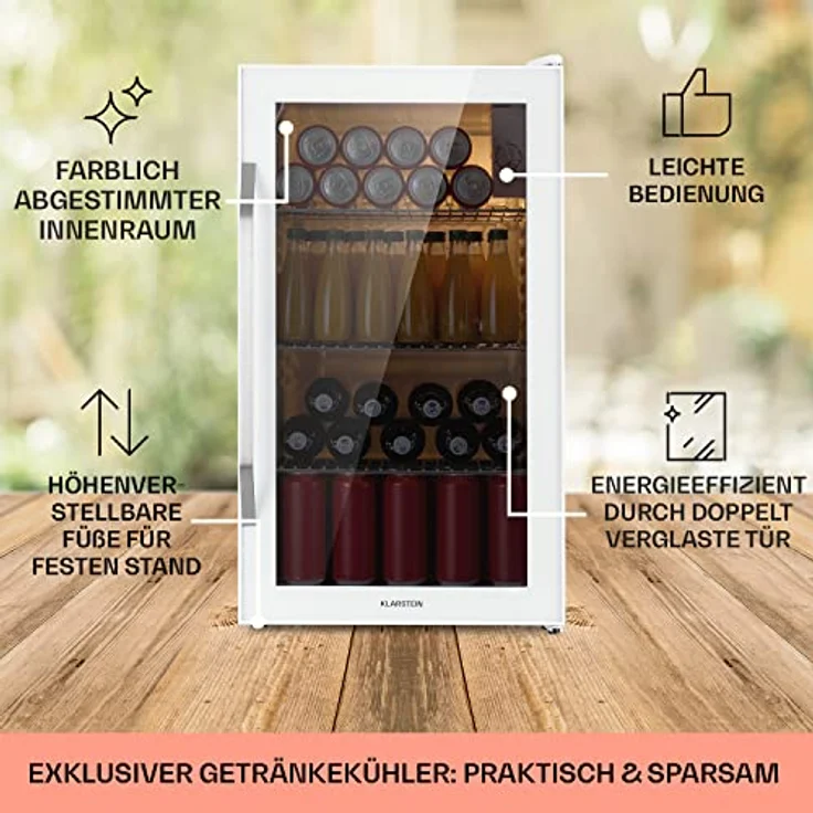 Klarstein Beersafe XXL Quartz Getränkekühlschrank, freistehend, weiß, 3 Böden, doppelt isolierte Panoramaglastür, Energieklasse E - Preisvergleich – Bild 6