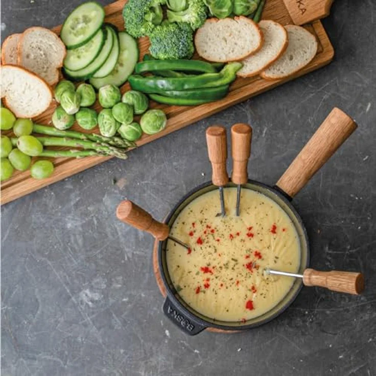 Boska Fondue-Set Pro S, Käsefondue, Fondue, Edelstahl, Gusseisen, Eichenholz, Anthrazit, 700 ml, 853547 – Bild 3