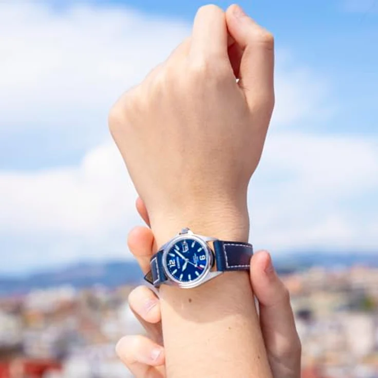 CALYPSO WATCHES Quarzuhr Basic K5871/3, Damenarmbanduhr mit analoger Anzeige, dunkelblauem Lederarmband, 5 bar wasserdicht, silberfarbenes Gehäuse – Bild 2