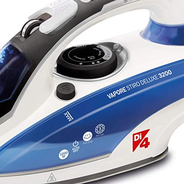 Di4 Vapore Stiro Deluxe 3200 3200-Dampfbügeleisen, 3200W, 360ml, Dampfstoß 220gr, Diamond 4D Sliding Technology, Blau-Weiß, – Bild 3