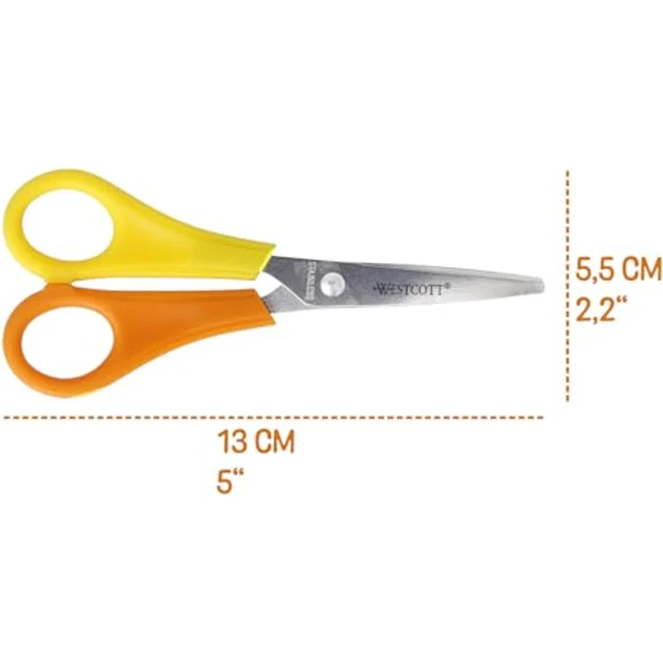Westcott E-21596 00 Lefty Kinderschere mit Spitze für Linkshänder, 13 cm, Maß 5 cm, rot-gelb – Bild 6
