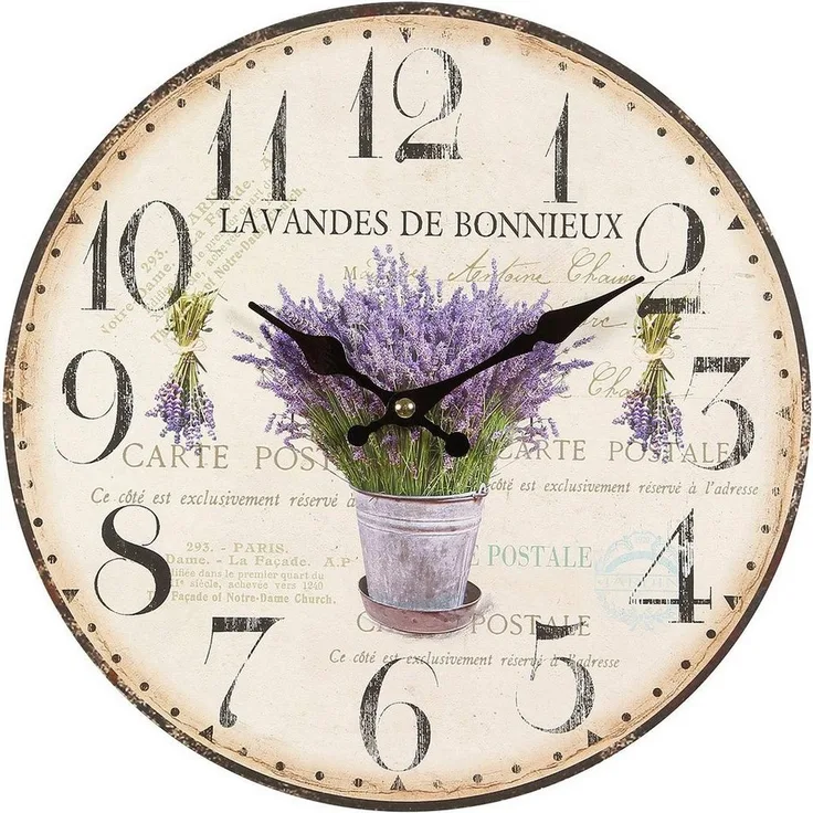 Ambiente Haus Lavendel Wanduhr, klassische 28cm Quarz-Wanduhr in nostalgischer Optik