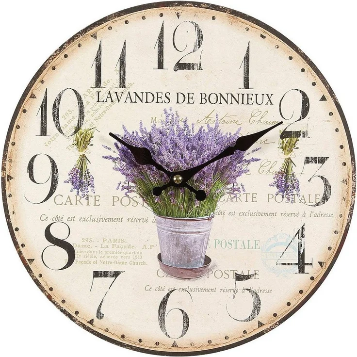 Ambiente Haus Lavendel Wanduhr, klassische 28cm Quarz-Wanduhr in nostalgischer Optik