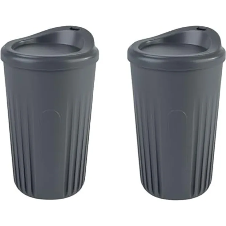 APS 67553 Mehrwegbecher Set To Go, 2 Becher + 2 Deckel, 400 ml, Polypropylen, anthrazit