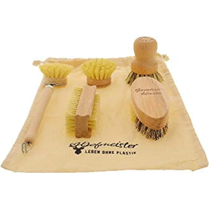 Hofmeister Holz-Bürsten-Set, Gemüsebürste, Topfbürste, Spülbürste, Ersatzkopf, Nagelbürste, Fibre & Union Naturborsten, robust & hygienisch, Reinigung bei hartnäckigem Schmutz, Buche – Bild 6