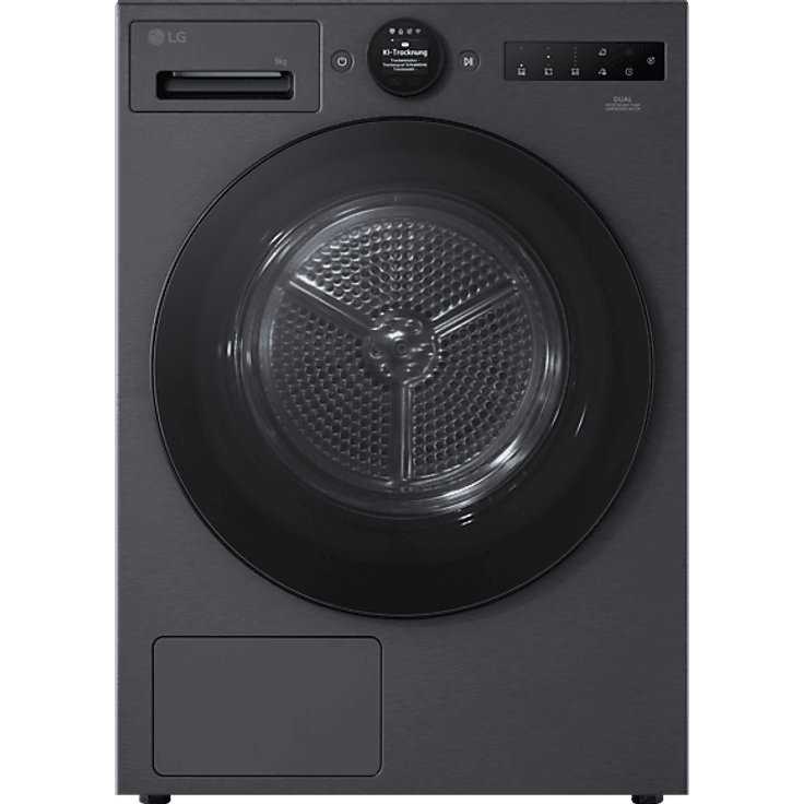 LG RT90X8B Wärmepumpentrockner, 9 kg, Dual Inverter Technologie, Allergy Care, Metallic Black