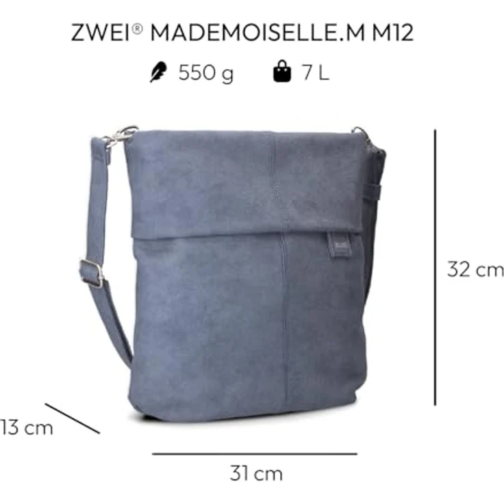 Zwei Umhängetasche Mademoiselle, Polyurethan, Großes Hauptfach für DIN A4, Reißverschluss, vegan - schwarz – Bild 2