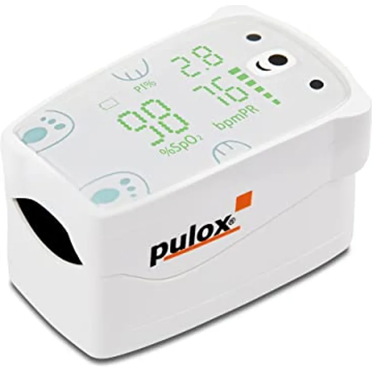 pulox PO-235 Pulsoximeter für Kinder zur Messung von Sauerstoffsättigung, Pulsrate und PI, inklusive Alarmfunktion
