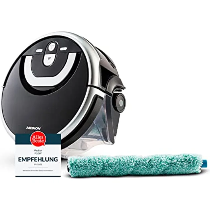 MEDION Wischroboter mit Wassertank P10W (Modell 2021, intelligente Navigation, Bodenreiniger mit Walze für Holzboden Hartboden Parkett, getrennter Schmutzwassertank/Frischwassertank)