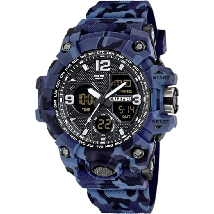 CALYPSO WATCHES Chronograph X-Trem K5855/2, Quarzuhr mit analoger und digitaler Anzeige, schwarz-blau, wasserdicht bis 5 bar, Stoppfunktion, Multifunktionsalarm