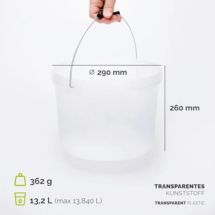 Garronda Eimer mit Deckel 12 L Transparent 20 Stück - Lebensmittelecht, Auslaufsicher, Wasserdicht – Bild 2