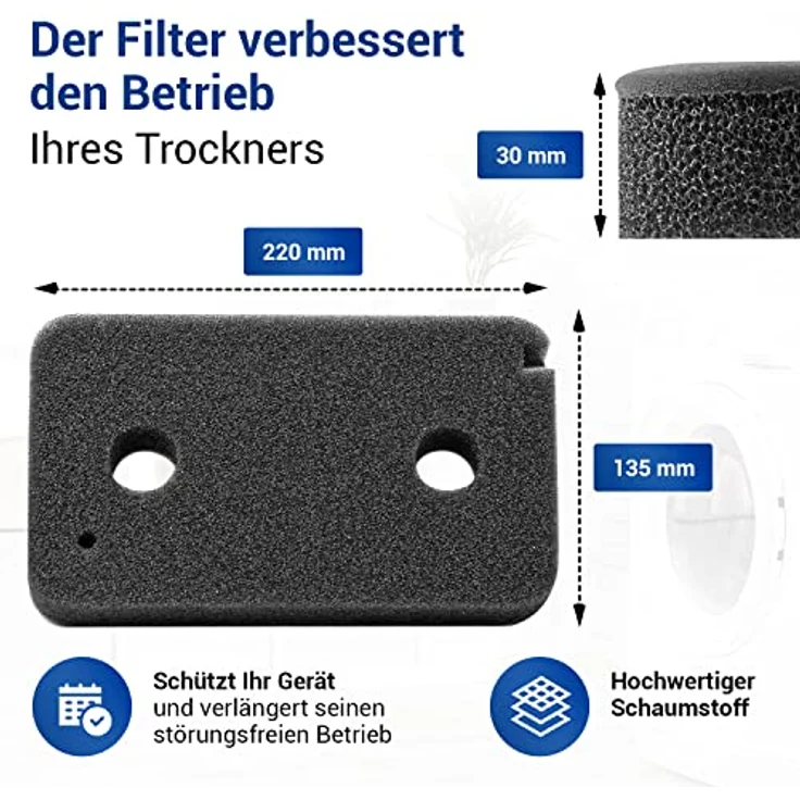 VIOKS Sockelfilter 220x135x30 mm, Ersatz für Miele 9499230 Trocknerfilter, hochwertiger Schaumstofffilter für Wärmepumpentrockner – Bild 5