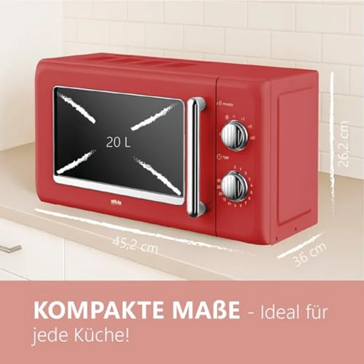 Silva MW-R 25.3, Retro Mikrowelle mit 700 W und 20 L Garraum, rot, mit 6 Leistungsstufen und 30-Minuten-Timer – Bild 7