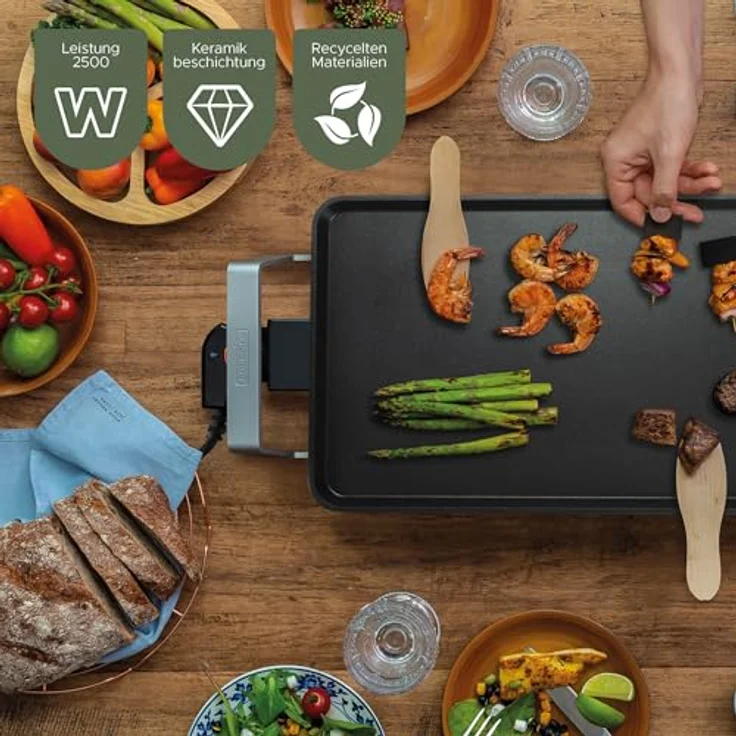 Bourgini Elementi Multiplacca, Tischgrill mit antihaftbeschichteter Oberfläche, 2500 Watt Leistung, anthrazit – Bild 3