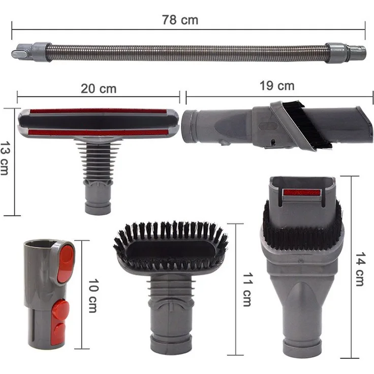 Trade-Shop Staubsaugerdüsen-Set, 6-teiliges Zubehör für Dyson DC-33 bis DC-62, inkl. Boden Polster-Düse, Bürsten-Kopf, Fugen-Düse und Verlängerungs-Schlauch