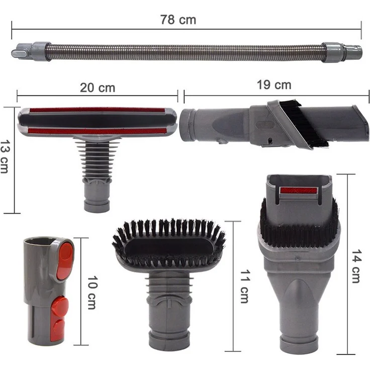 Trade-Shop Staubsaugerdüsen-Set, 6-teiliges Zubehör für Dyson DC-33 bis DC-62, inkl. Boden Polster-Düse, Bürsten-Kopf, Fugen-Düse und Verlängerungs-Schlauch