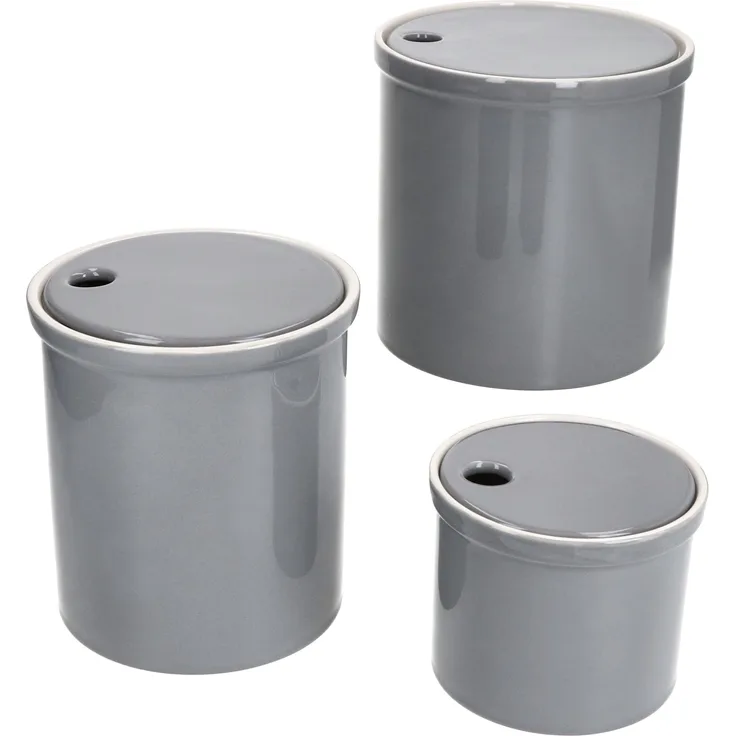 MamboCat Vorratsglas 3er Set Oskar Vorratsdose S M & L in Grau aus Ton, platzsparend und luftdicht