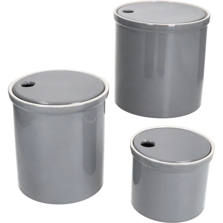 MamboCat Vorratsglas 3er Set Oskar Vorratsdose S M & L in Grau aus Ton, platzsparend und luftdicht – Bild 1