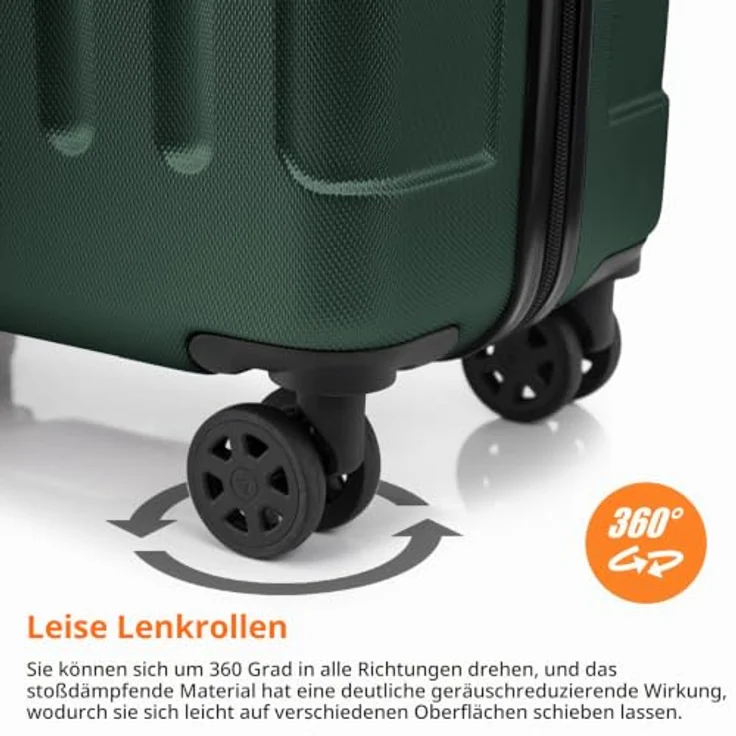 YONSLY Hartschalen Reisekoffer S, Trolley mit 360° Lenkrollen, Zahlenschloss und mehrstufigem Teleskopgriff, Dunkelgrün – Bild 5