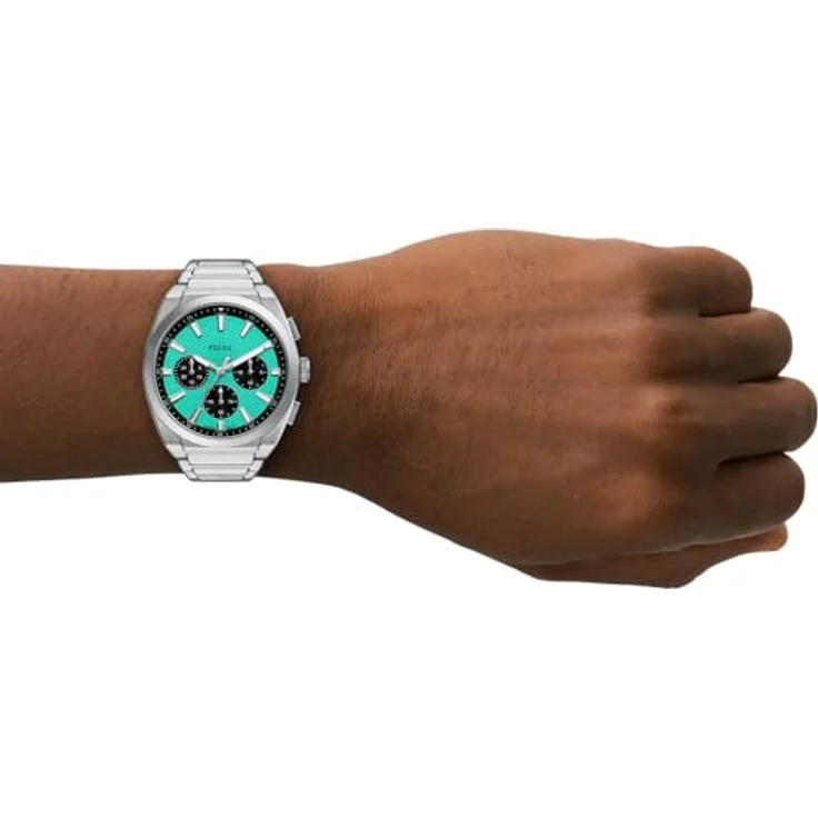FOSSIL Herren Analog Quarz Uhr FS6117, 44 mm, silberfarbenes Edelstahlgehäuse mit blauem Sunray-Zifferblatt, wasserdicht bis 50 m, Edelstahl Armband – Bild 2