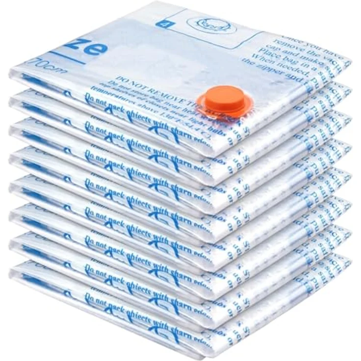 MEIQIHOME 8er Set Vakuumbeutel Mittel, Kompressionsbeutel zur platzsparenden Aufbewahrung von Kleidung, 70 x 50 cm, mehrfach verwendbar, reißfest und luftdicht – Bild 1