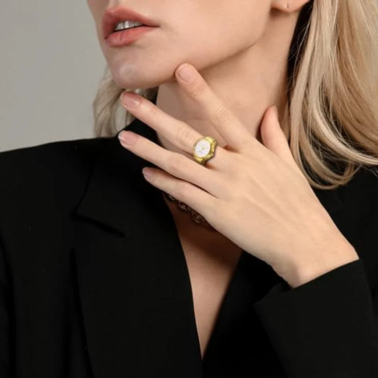 JewelryWe Fingeruhr Ringuhr Gold Analog Quarz mit Stretchband, 10m wasserdicht, elegante Geschenkidee für Damen und Herren – Bild 2