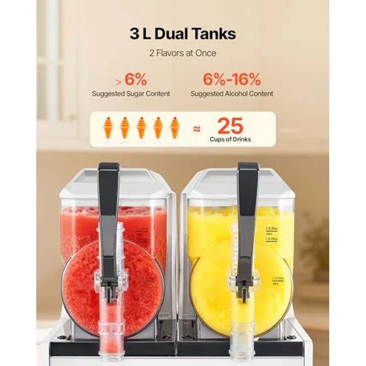 VEVOR Slush Maschine X-60, 2 x 3 L Slusheis Eisbereiter mit 450 W, Selbstreinigungsfunktion und 5 voreingestellten Programmen – Bild 4