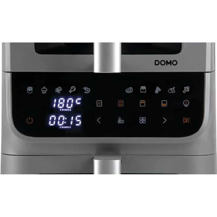 DOMO DO550FR Heißluftfritteuse 2 Kammern Vertikal, 10L, 2500W, LED Touchdisplay mit Sichtfenster, platzsparendes Design, grau – Bild 4