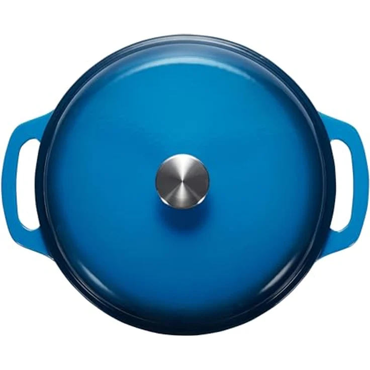 AmazonBasics Bräter Schmortopf aus liertem Gusseisen, 7 L, Blau – Bild 4