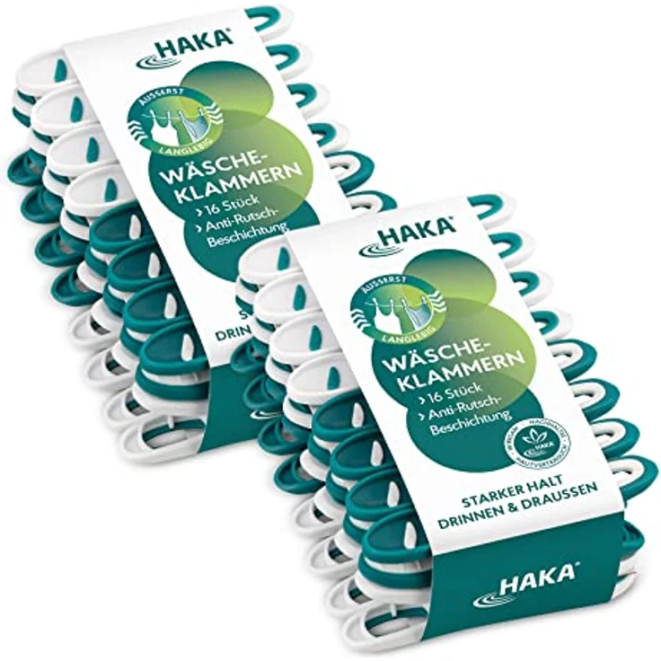 HAKA Wäscheklammern, 32 Stück, stabil & langlebig, ohne Abdruck, UV-beständig und wetterfest, extra griffig für empfindliche Wäsche – Bild 1