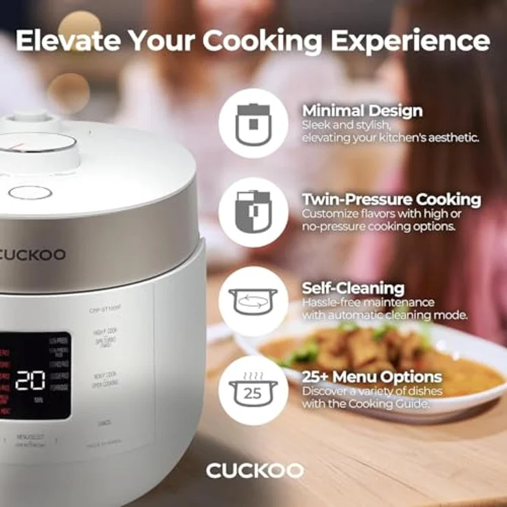 Cuckoo Reiskocher 1.08l CRP-ST0609F Twin Pressure, vielseitiges Küchengerät mit offener Deckel-Kochfunktion – Bild 9
