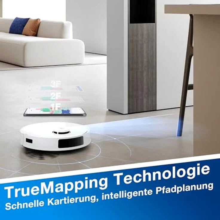 ECOVACS DEEBOT N20, Saugroboter mit Wischfunktion, Anti-Haar-Verhedderung, 300 Minuten Laufzeit, 20 mm Türschwellen, TrueMapping Intelligente Pfadplanung, Platzsparendes Design - Preisvergleich – Bild 5