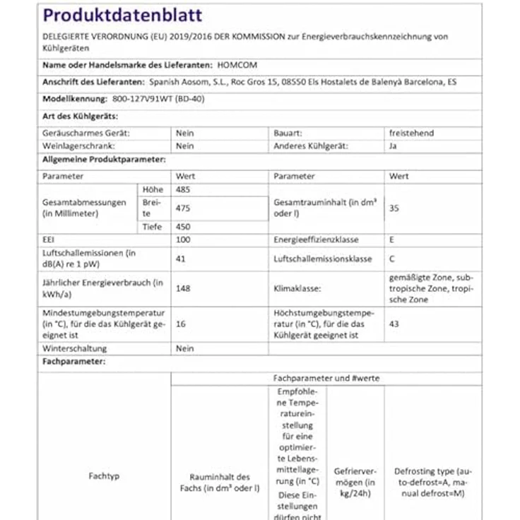 HOMCOM Mini-Gefrierschrank 35 L, 5-stufige Temperaturregelung, 41 dB, weiß – Bild 12