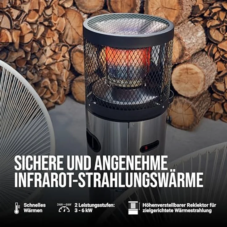 Enders® Terrassenheizer Gas POLO 2.0, Gas-Heizstrahler mit ENDUR Reflektionssystem, stufenlose Regulierung, Transporträder, Umkippsicherung - Schwarz – Bild 3