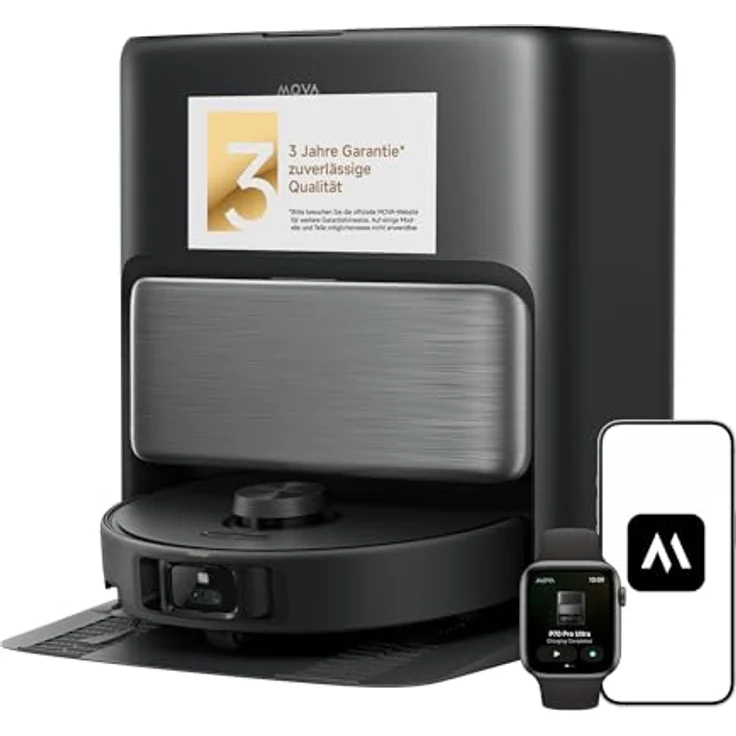 MOVA P70 Pro Ultra, Roboterstaubsauger & Wischmopp, 30000Pa, LDS Navigation, RGB AI Hindernisvermeidung, Selbstreinigende Basis, Schwarz – Bild 1