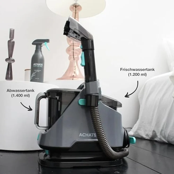 Achaté Waschsauger - Leistungsstarker Fleckenreiniger für Teppich, Sofa, Polster, Auto - 650W, 1,4L, Grau/Blau – Bild 4