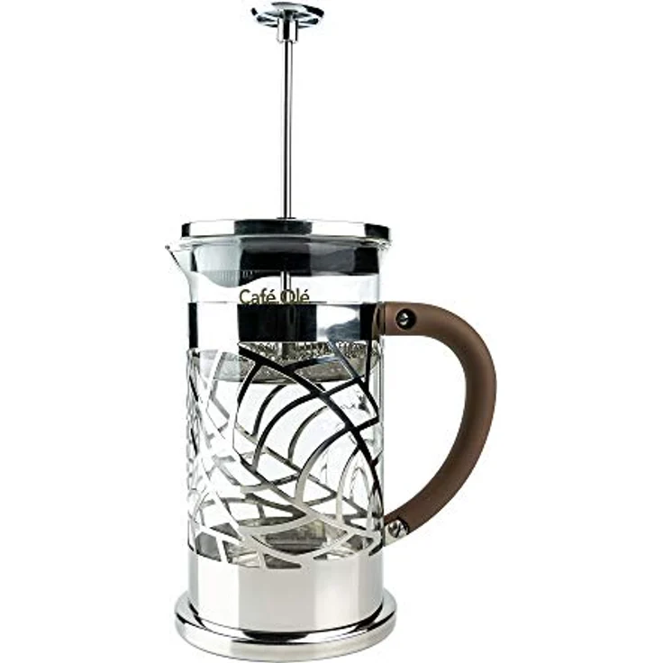Café Olé Floral Durchsichtiger Kaffeebereiter Kaffeepresse aus Edelstahl 18/10 und Glas 1000 ml 8 Mokkatassen, Silber, 1L – Bild 3