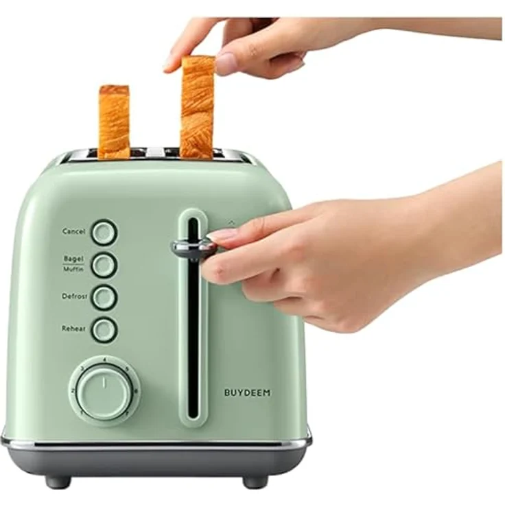 Buydeem DT620-CG, Toaster aus Edelstahl mit 900 Watt Leistung, Warmhalte- und Auftaufunktion, Grün – Bild 4