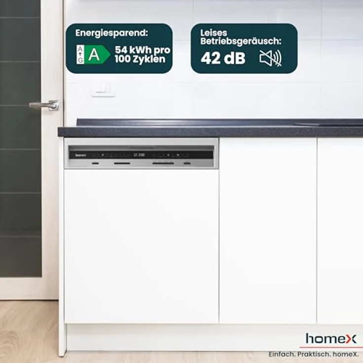 homeX DWSI601442A Geschirrspüler 60 cm, teilintegrierbar, 14 Maßgedecke, 9 Programme, leiser Betrieb 42 dB, Energieeffizienzklasse A – Bild 7