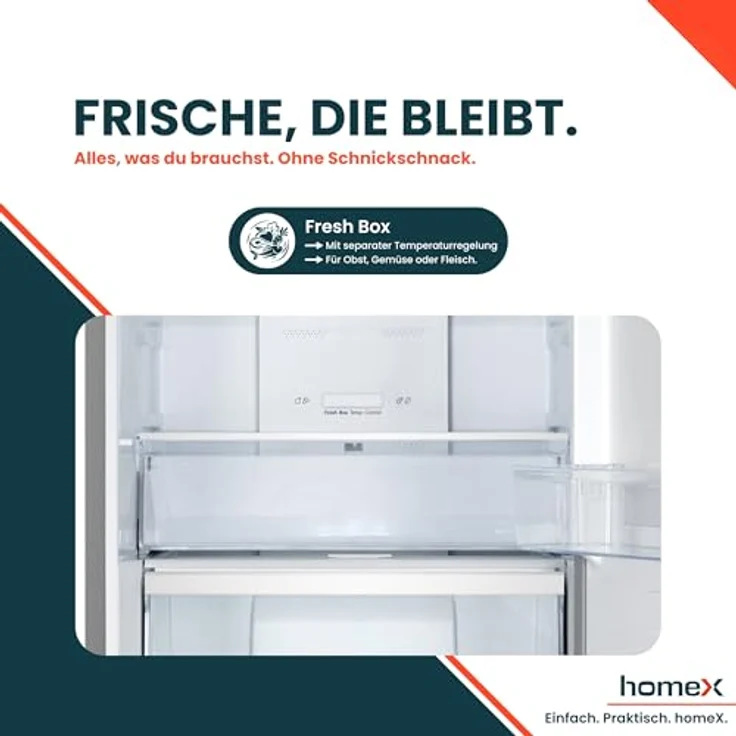 homeX CFSN3041A-S, Kühl-Gefrier-Kombination No Frost, 304 Liter, freistehend, leise 35 dB, Silber – Bild 9