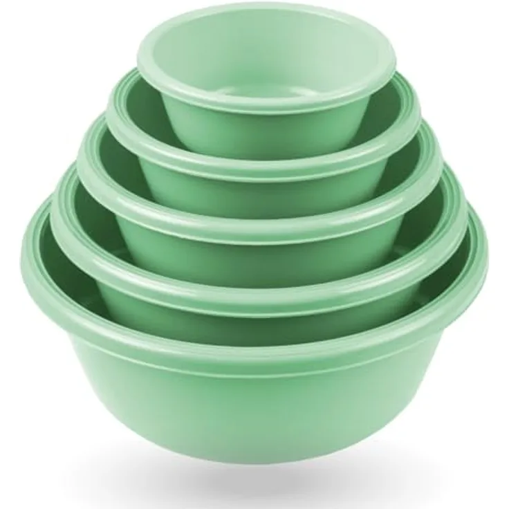 Bestgoodies Rührschüssel im (5er) Set, Teigschüsseln, Kunststoff Mixing Bowl Set (0,7L - 6L), Stapelbare Salatschüssel Servierschalen für Küche, lebensmittelecht, mikrowellengeeignet, spülmaschinenfest