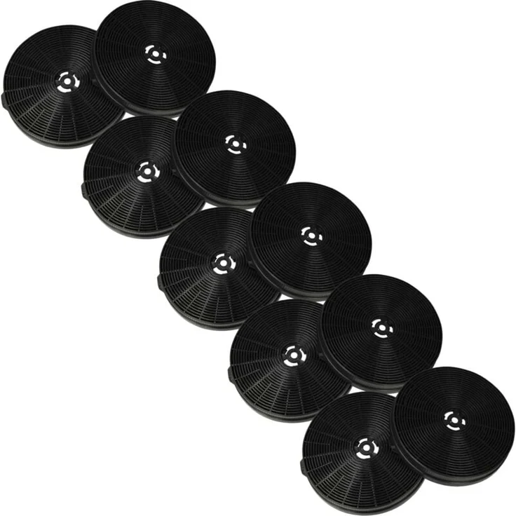 vhbw Aktivkohlefilter 10x, kompatibel mit Exquisit KFD 6000-8, IH90-8, KFD 60-8.1, KFD60-8, KFD60-8.1, KFD 6000-8.1, Durchmesser 17,5 cm, schwarz