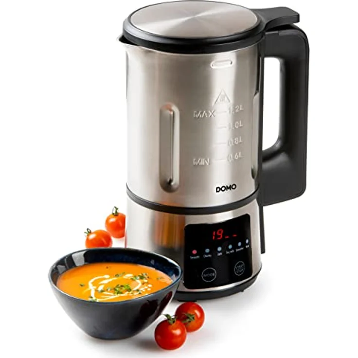 DOMO My Soup Express DO727BL Suppenbereiter, 6 Programme, 800W, LED-Anzeige, 1,2 Liter, Edelstahl, silber, schwarz – Bild 3