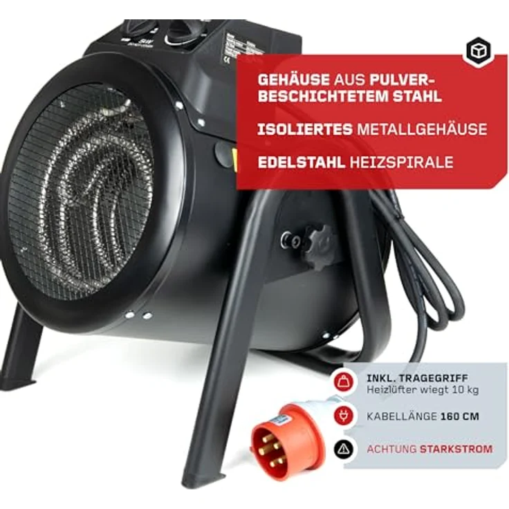 FEISTOS Heizlüfter Ikarus 5000 | 5000 W | 25x29x33 cm | Heizbereich 100 m³ | Heizstrahler zum leisen & effektivem Erwärmen der Umgebung | 3 Heizstufen + Kaltluftoption & Überhitzungsschutz – Bild 5