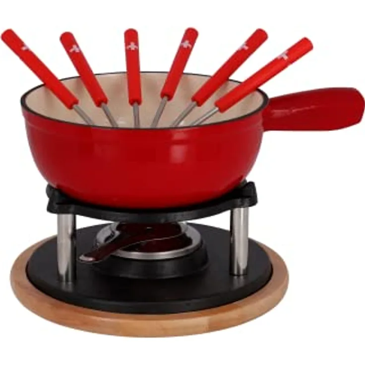 Rotel 1510150 Käsefondue-Set, Fondue-Fondue aus Gusseisen und 6 Gabeln, Rot, Gusseisen, 31,5 x 17,5 x 23 cm