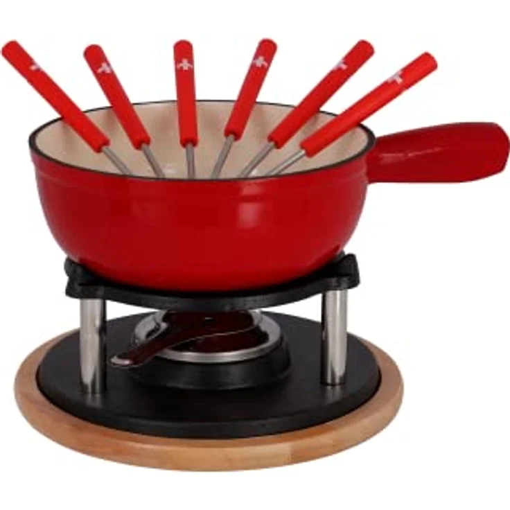 Rotel 1510150 Käsefondue-Set, Fondue-Fondue aus Gusseisen und 6 Gabeln, Rot, Gusseisen, 31,5 x 17,5 x 23 cm – Bild 1